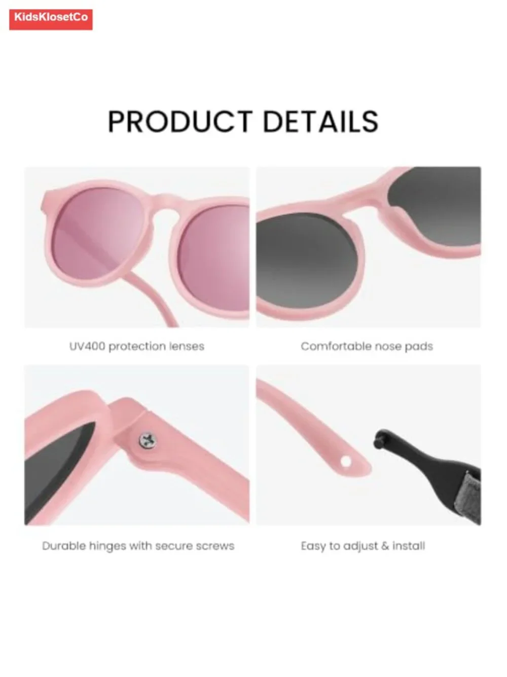 Infant Toddler Sunglasses with Strap, Polarized UV-400 Protection, Bendable